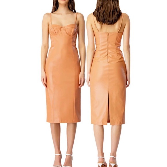 Bardot Sibella Sleeveless Faux Leather Midi Dress in Dusty Rose - Picture 2 of 13